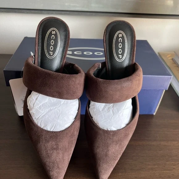 Scoop Brown Suede Pointed Mule with Low Kitten Heel - Picture 5 of 5